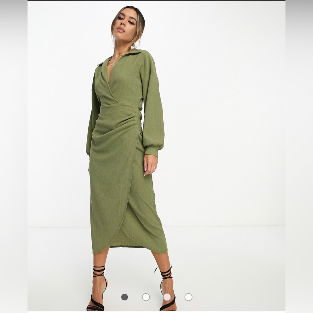 ASOS DESIGN textured collared wrap midi dress (10)